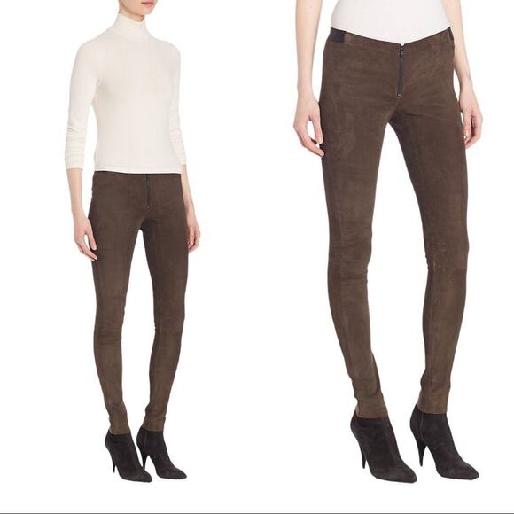 Alice + Olivia Suede Lamb Leather  Brown Skinny Pants 6 - Picture 16 of 16